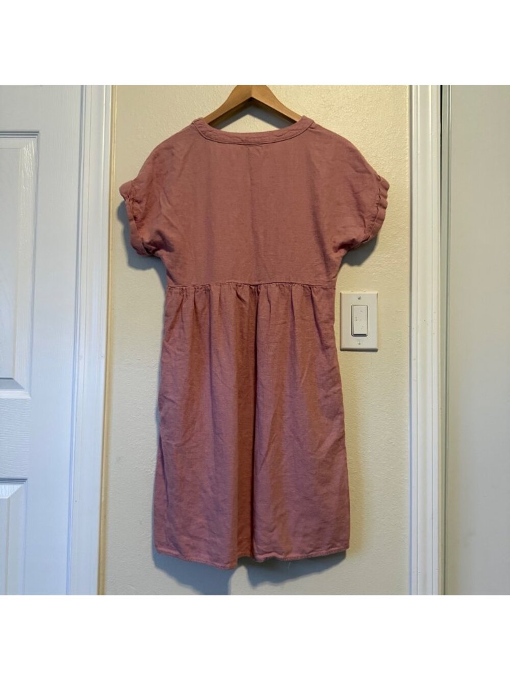 Briggs Pink Linen Blend Short Sleeve V-Neck Dress Sz Small - Picture 4 of 7